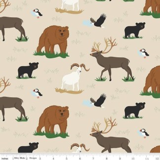 Alaska Widlife Cream Cotton Fabric