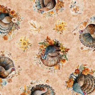 Autumn Spice Turkey Toss Peach Cotton Fabric