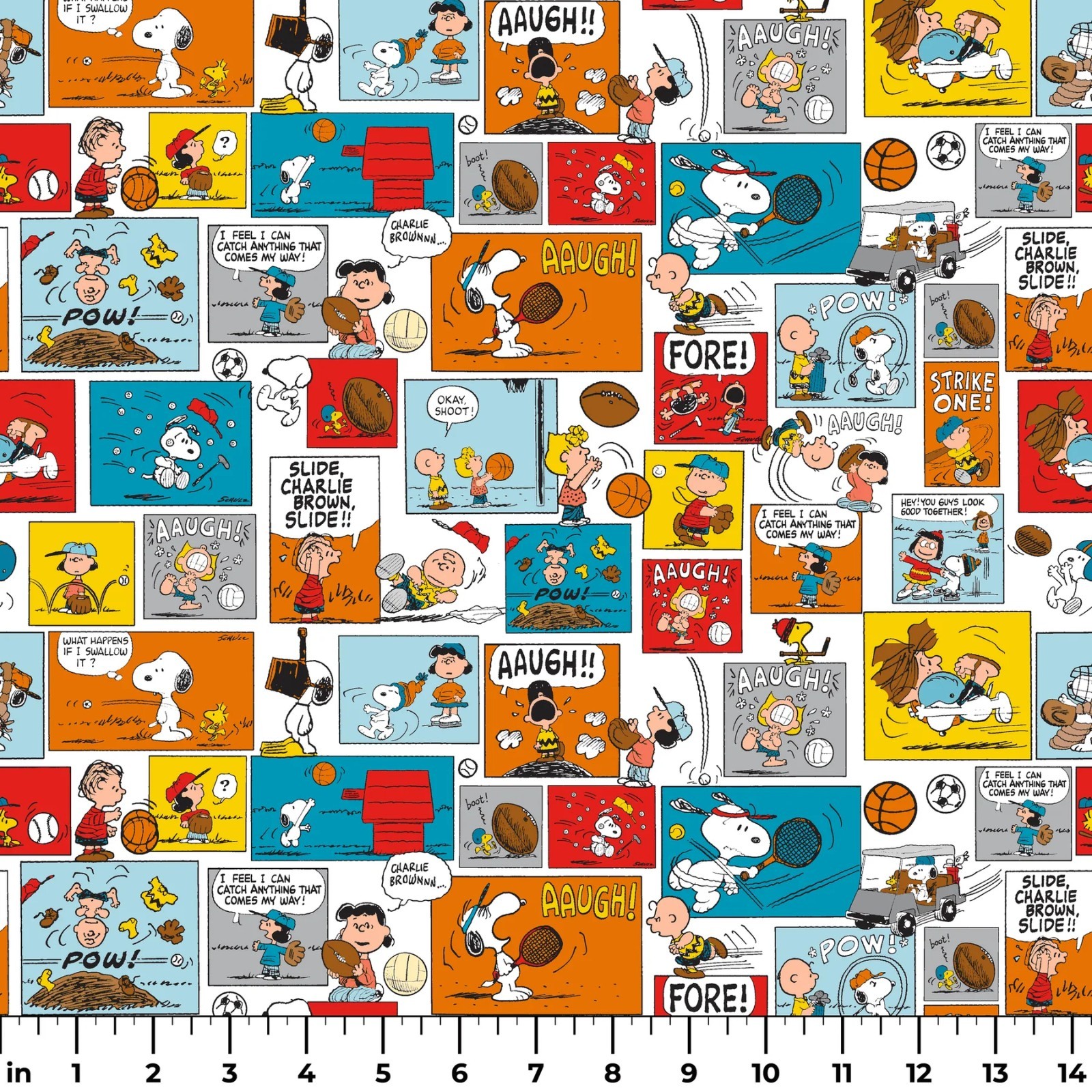 Peanuts Charlie Brown & Friends Sports Comic Cotton Fabric