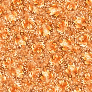 Midnight Bloom Floral Toss Orange Cotton Fabric