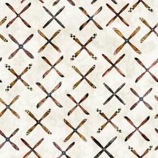 Flying High Propeller Geo Cream Cotton Fabric