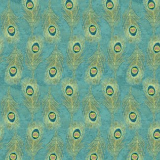 Indigo Peacock Feathers Cotton Fabric