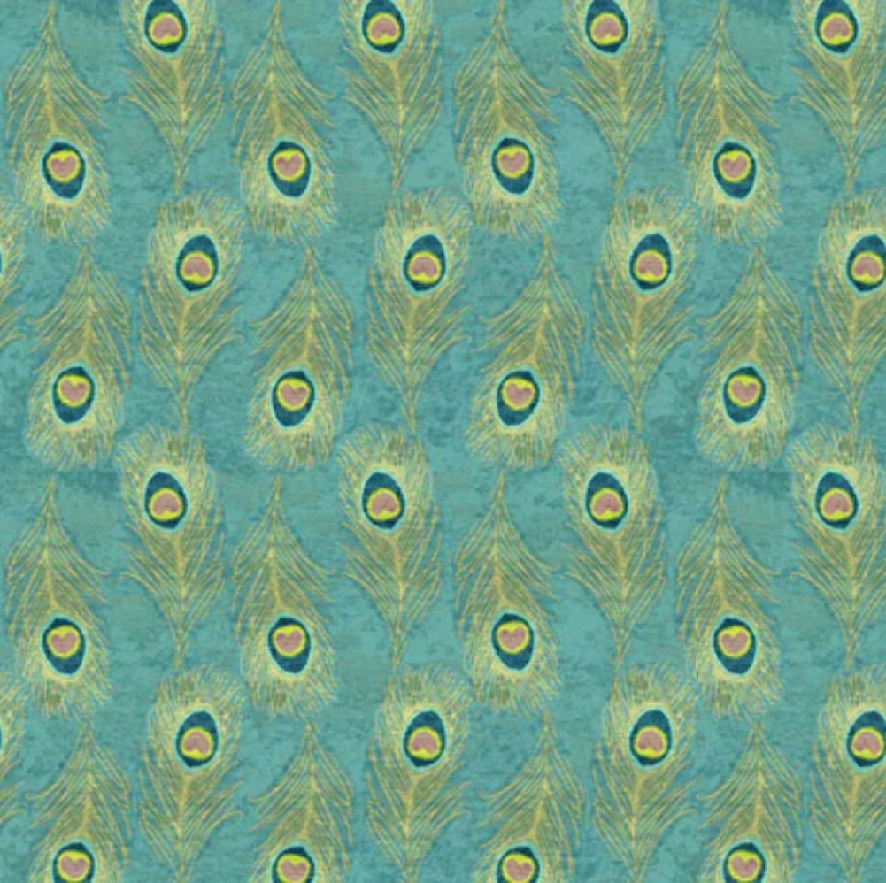 Indigo Peacock Feathers Cotton Fabric
