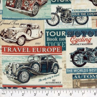 Motor Tour Teal Cotton Fabric