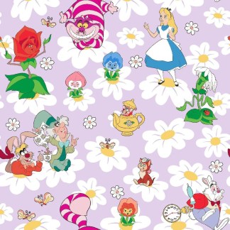 Alice and Friends Among Daisies Cotton Fabric