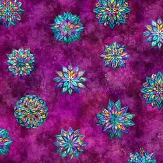 Radiant Reflection Stained Glass Stars Magenta Cotton Fabric