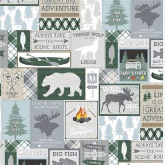Moose Creek Lodge Boxes Gray Cotton Fabric