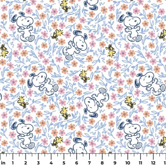 Peanuts Snoopy & Woodstock Floral Frolic Cotton Fabric