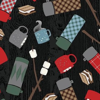 Moose Creek Lodge Campfire Treats Charcoal Cotton Fabric