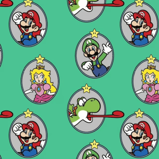 Super Mario Badge Luigi Princess Peach Yoshi Green Cotton Fabric