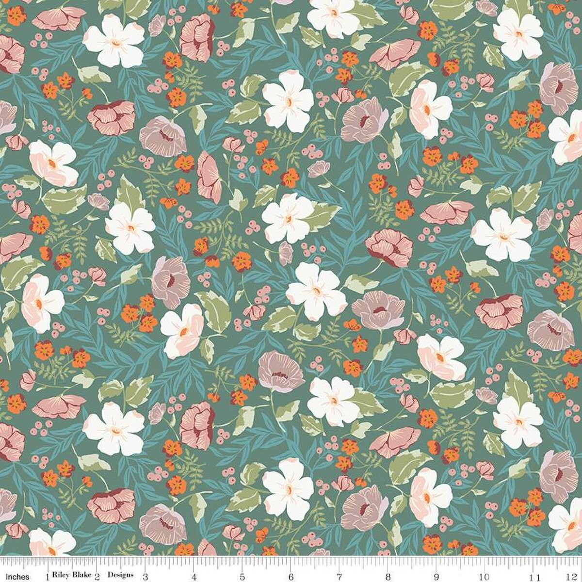 Winged Medley Boho Blooms Teal Cotton Fabric