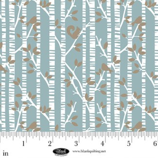 Winter Whispers Trees with Wildlife Medium Blue Cotton Fabric