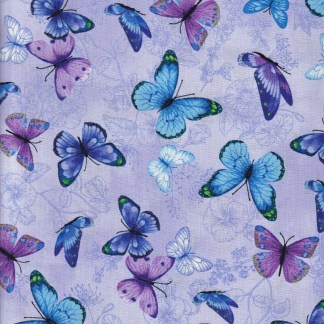 Blue Purple Butterflies Cotton Fabric