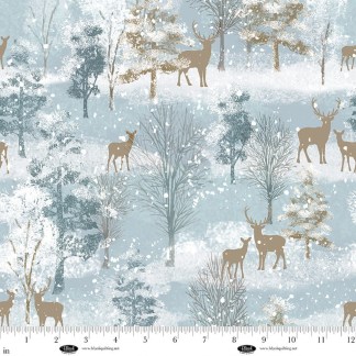 Winter Whispers Deer Light Blue Cotton Fabric