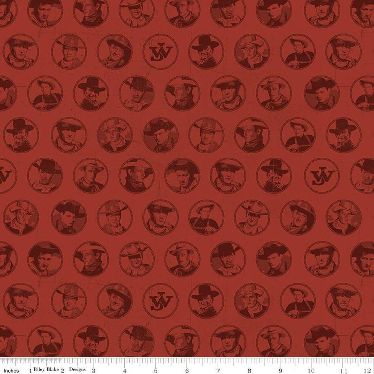 John Wayne American West Circles Red Cotton Fabric