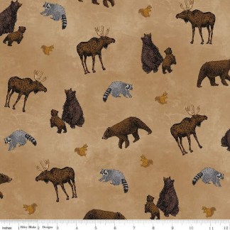 Pine Grove Animal Toss Tan Cotton Fabric