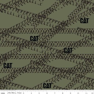 Caterpillar® 100 Years Tracks Green Cotton Fabric