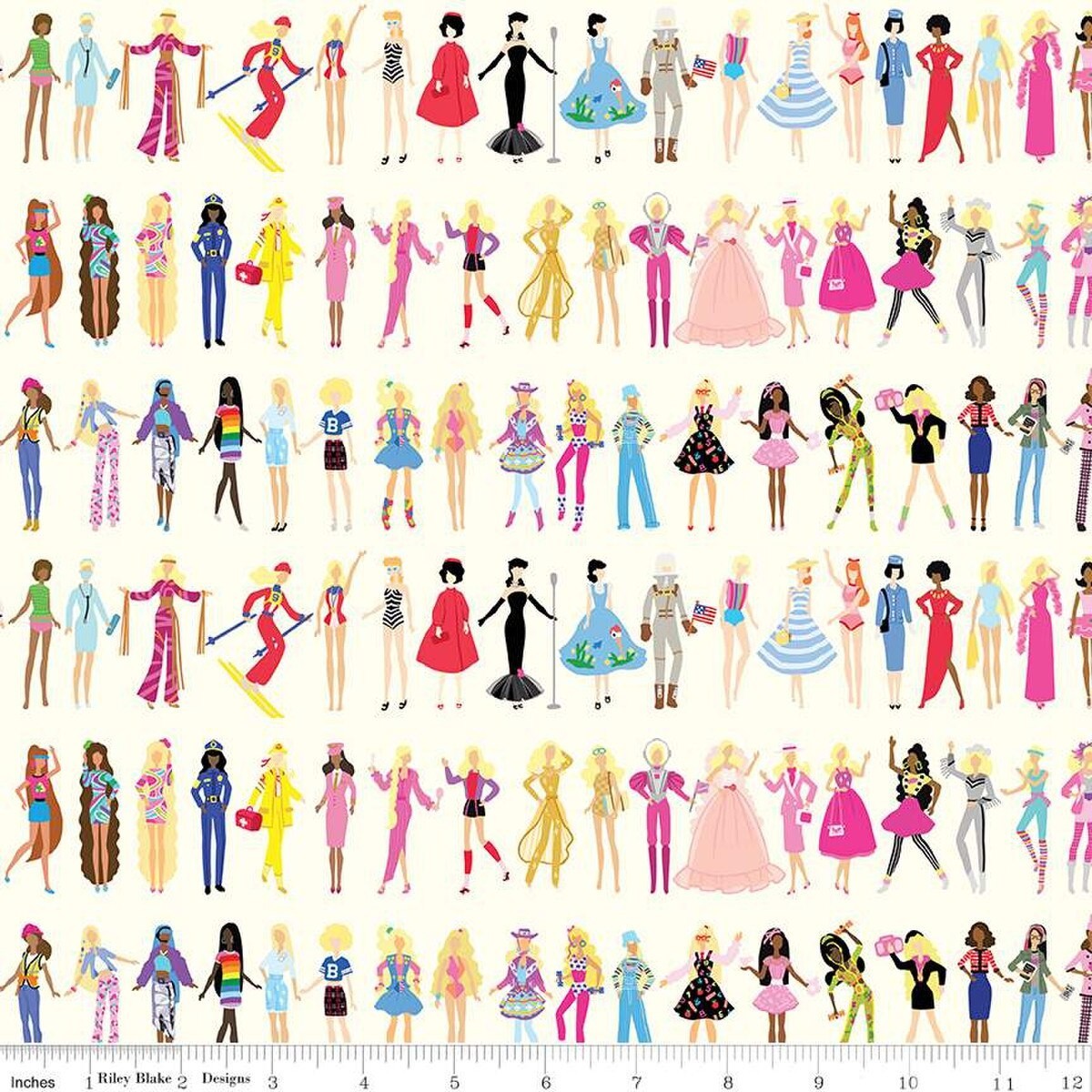 Barbie World Barbie Dolls Cream Cotton Fabric