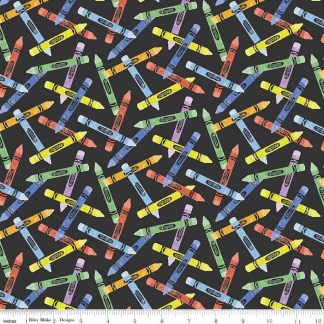 New Box of Crayons Crayon Toss Black Cotton Fabric