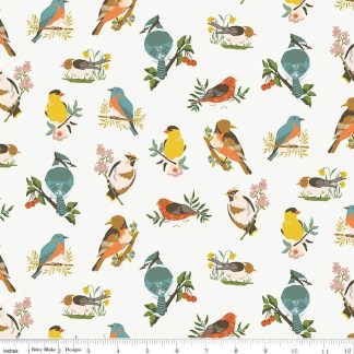 Winged Medley Birds Cloud Cotton Fabric