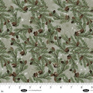 Chill Factor Pine cones Pine needles Olive Flannel Fabric