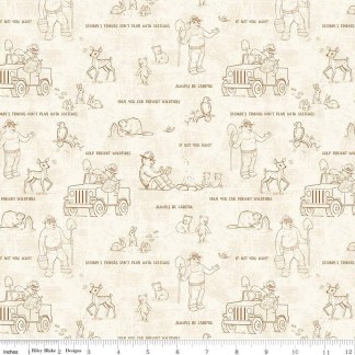 Friends of Smokey Bear Outlines Cream Cotton Fabric