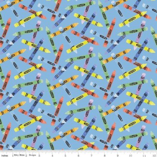 New Box of Crayons Crayon Toss Sky Cotton Fabric