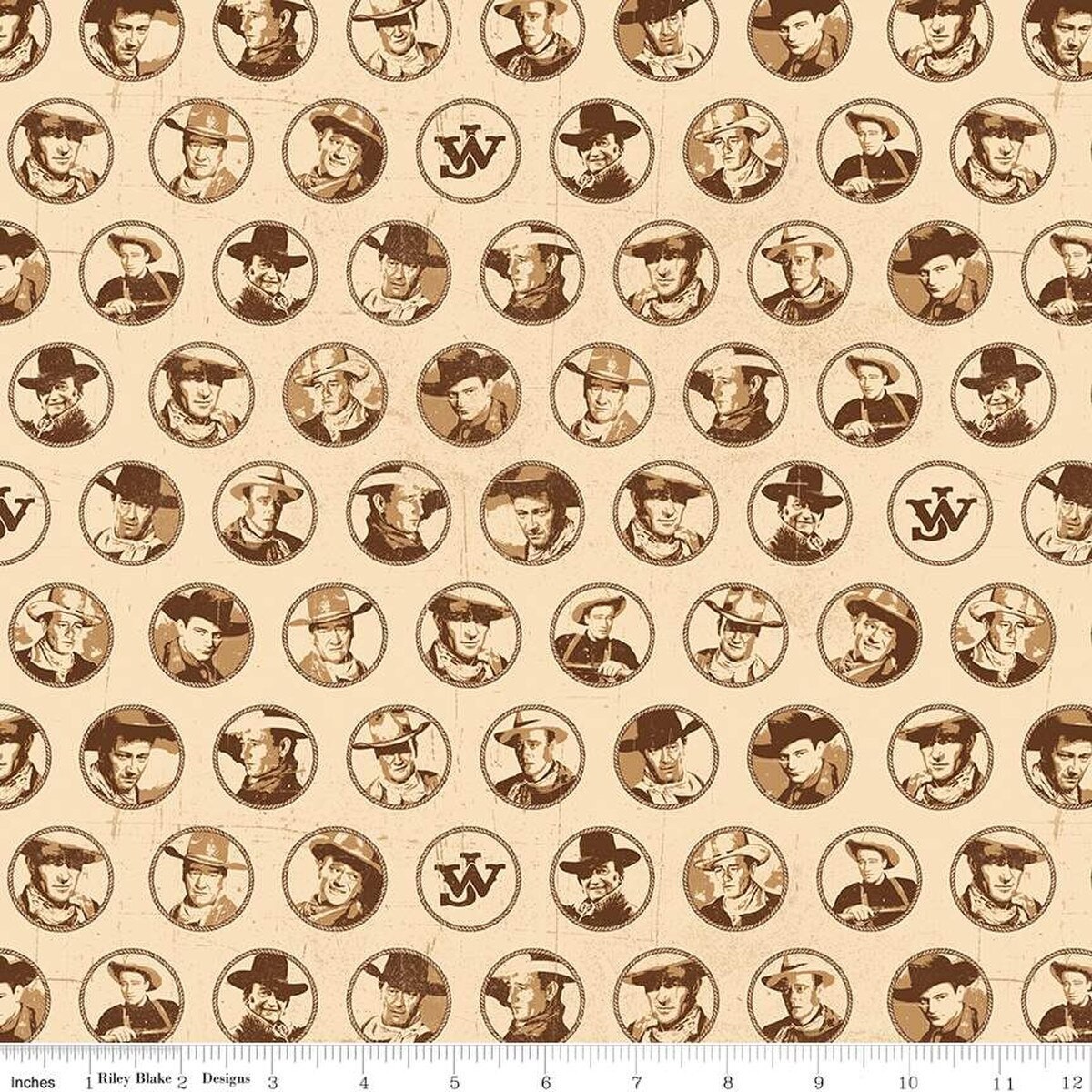 John Wayne American West Circles Cream Cotton Fabric
