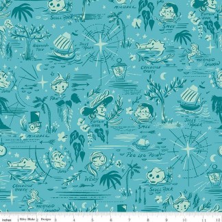 Forever Neverland Neverland Map Lagoon Cotton Fabric