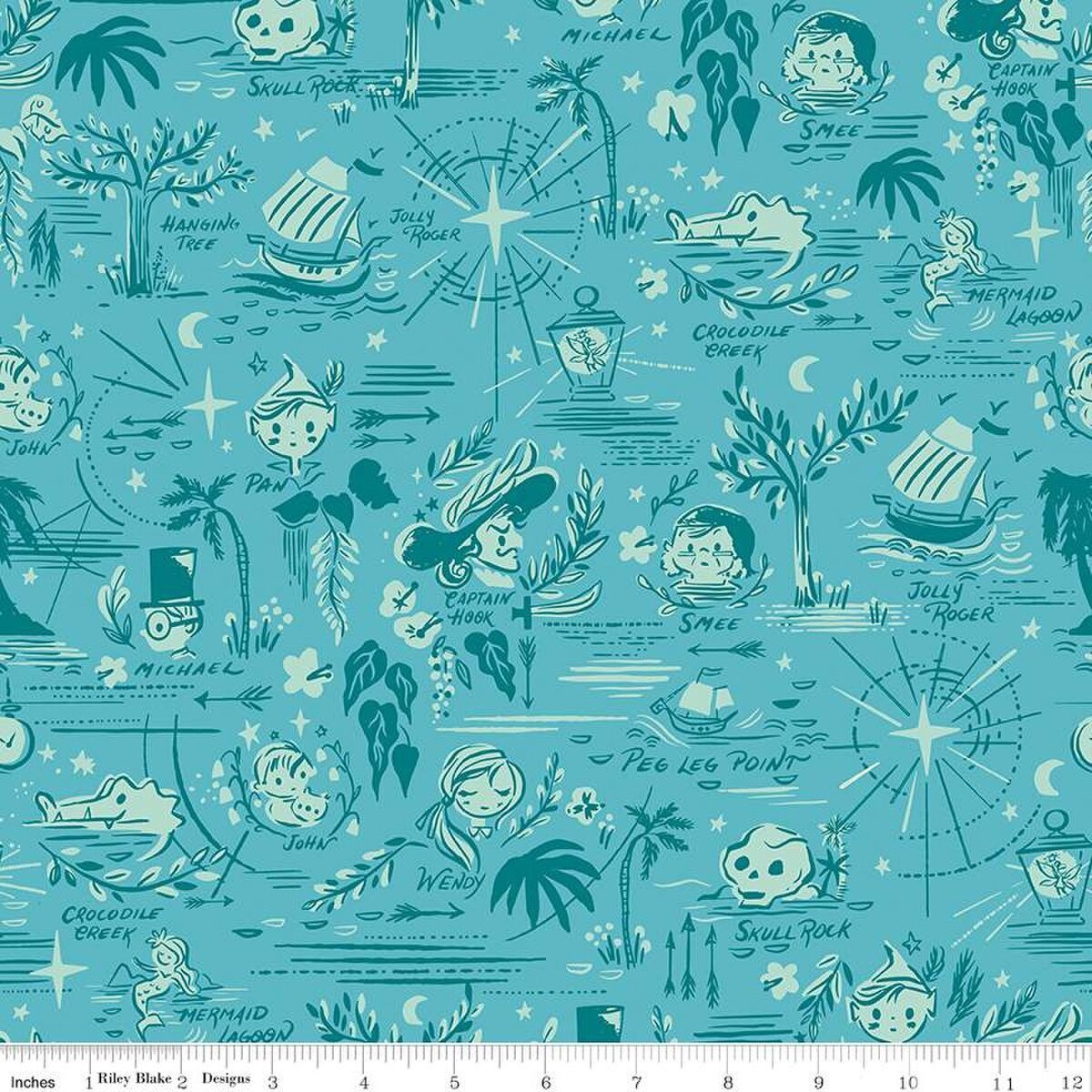 Forever Neverland Neverland Map Lagoon Cotton Fabric