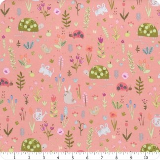 Garden Animals Coral Flannel Fabric