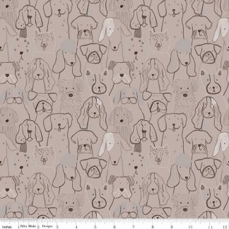 Inky Dog Club Brown Flannel Fabric