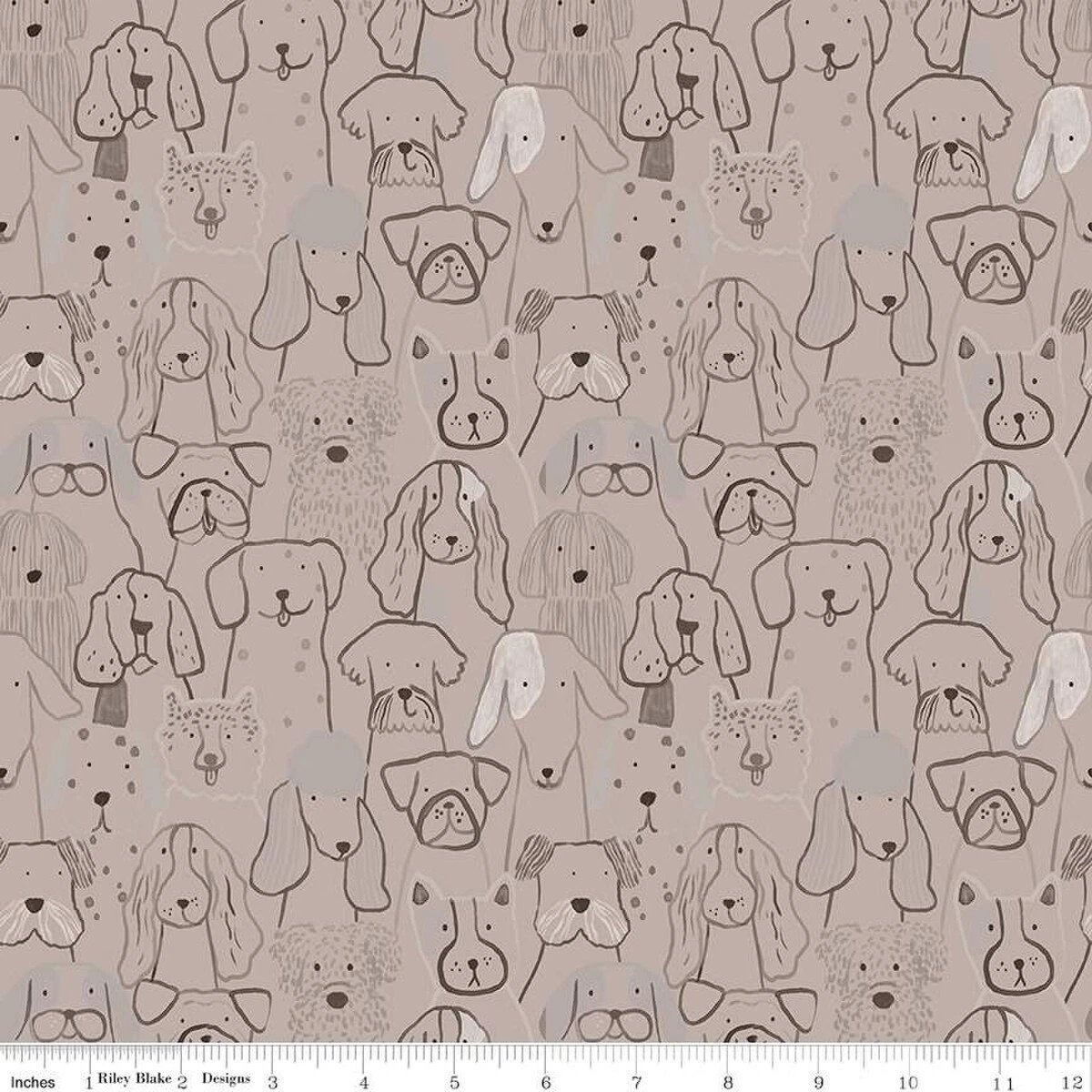 Inky Dog Club Brown Flannel Fabric