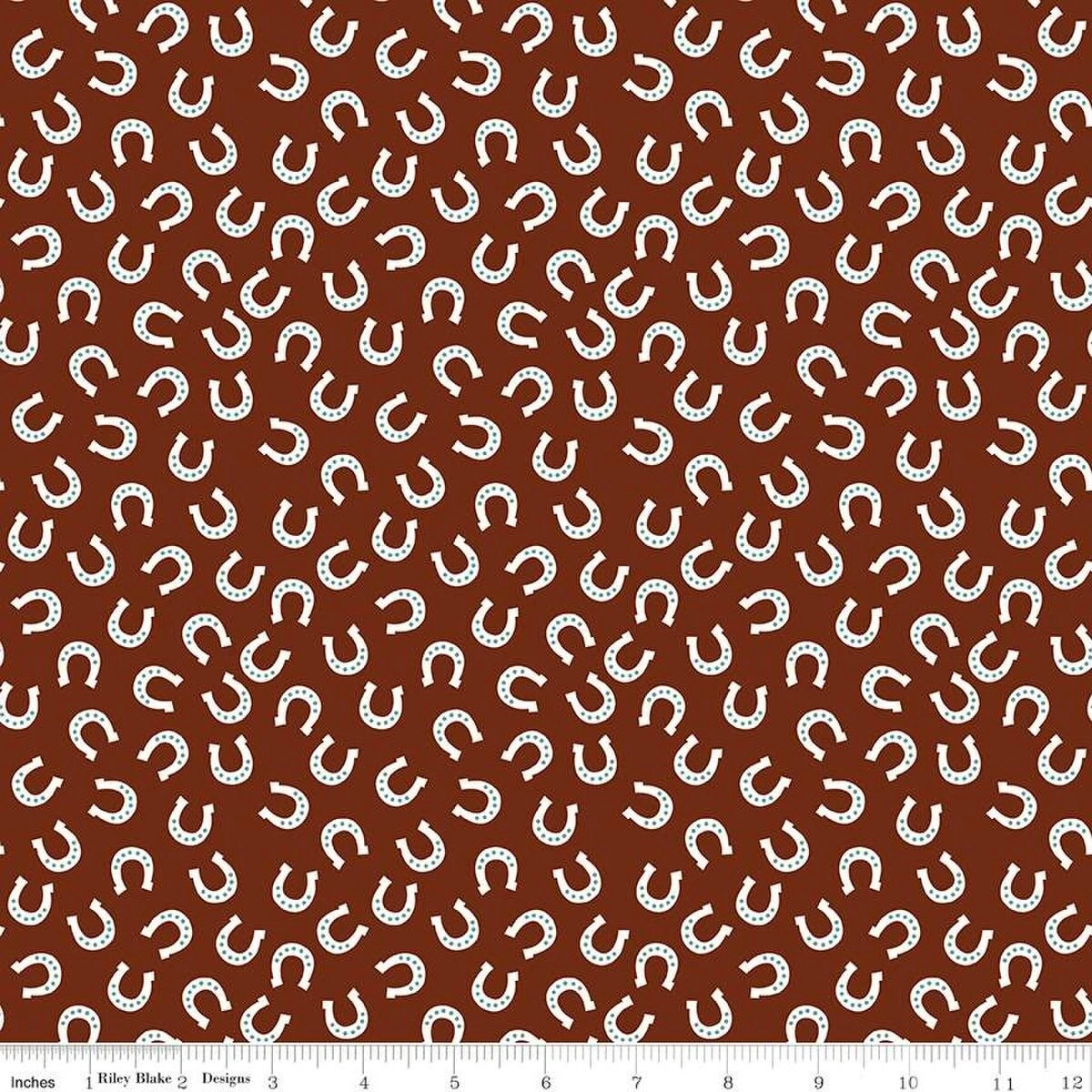 Lil Buckaroos Horseshoes Brown Flannel Fabric