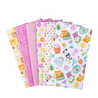 Assorted Pretty Kitty White Flat Fold Assortment 6 Yard Bundle Cotton
