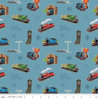 Thomas & Friends™ 80th Anniversary Main Blue Cotton Fabric
