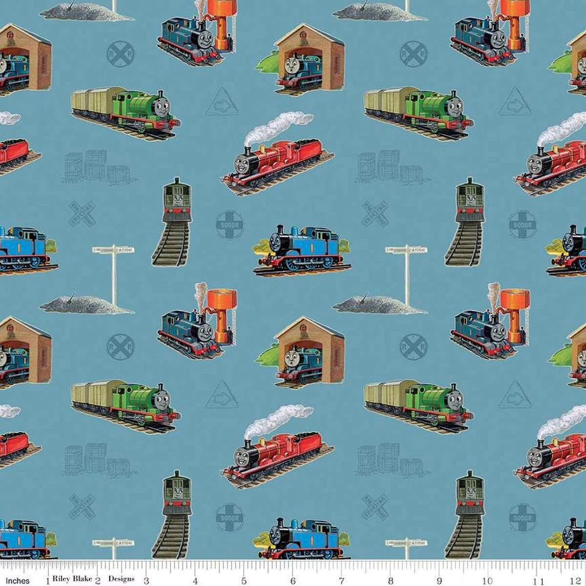 Thomas & Friends™ 80th Anniversary Main Blue Cotton Fabric