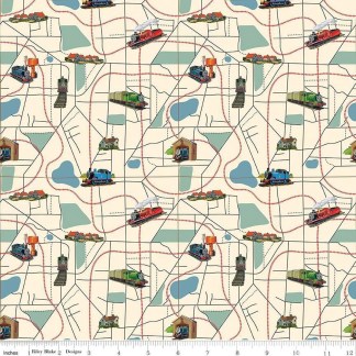 Thomas & Friends™ 80th Anniversary Map Cream Cotton Fabric