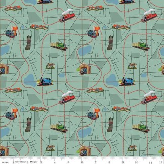 Thomas & Friendsâ„¢ 80th Anniversary Map Green Cotton Fabric