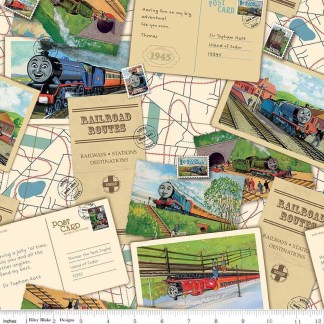 Thomas & Friends™ 80th Anniversary Postcard Toss Multi Cotton Fabric