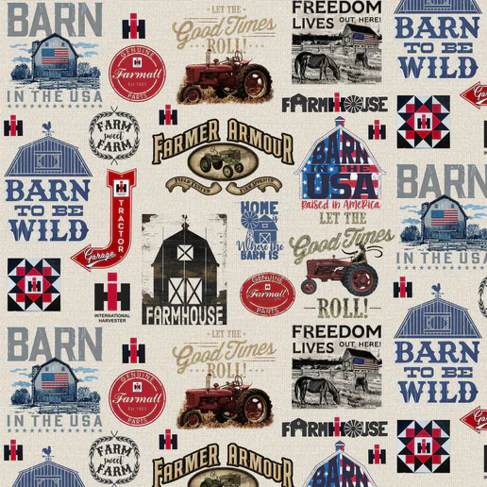 Farmall Farm Signs Cotton Fabric