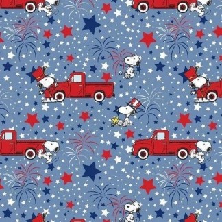 Peanuts Snoopy Patriotic Truck Cotton Fabric