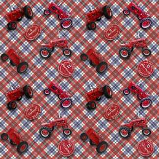 Farmall Tractors Toss On Plaid Cotton Fabric