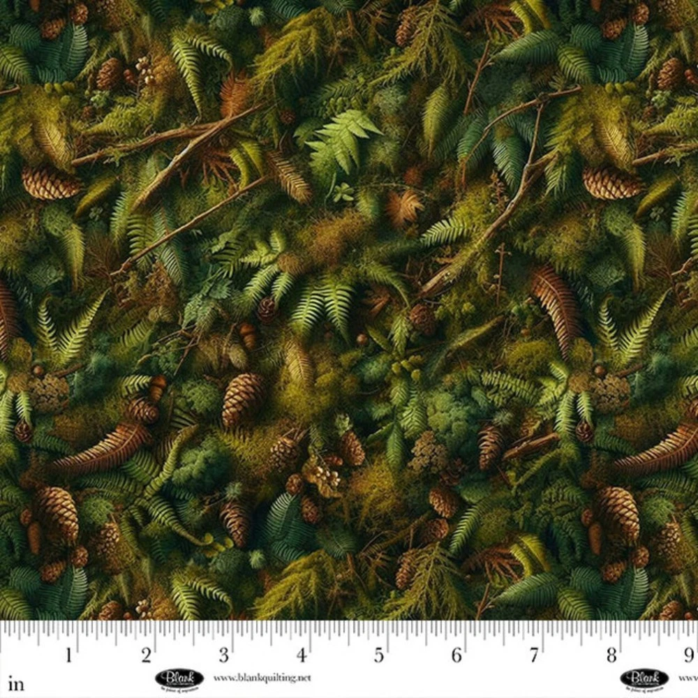 Wilderness Song Pinecones Needles Green Cotton Fabric