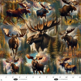 Wilderness Song Moose Brown Cotton Fabric