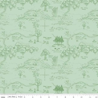 Winnie the Pooh Map Green Cotton Fabric