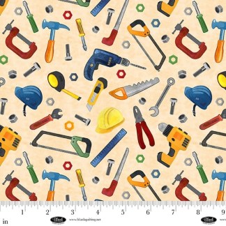 Let's Get Building Tools Peach Cotton Fabric
