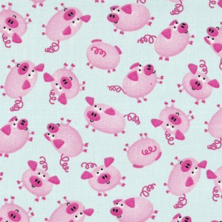 Kids are Alright Silly Pigs Aqua Cotton Fabric