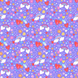 Playtime Hearts & Rainbows Purple Flannel Fabric