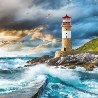 Coastal Guardians 36" Lighthouse Cotton Panel Fabric